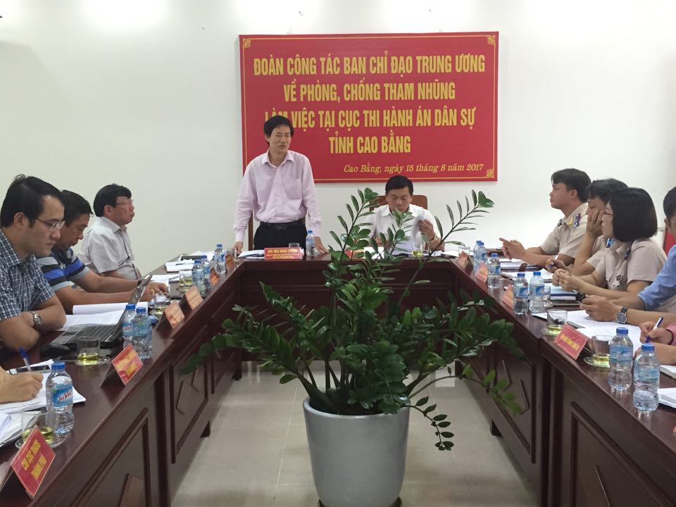 Đoàn công tác số 04 - Ban Chỉ đạo Trung ương về phòng, chống tham nhũng làm việc tại Cục Thi hành án dân sự tỉnh Cao Bằng
