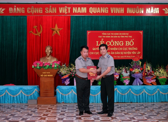 Cục thi hành án dân sự tỉnh Phú Thọ tổ chức lễ công bố Quyết định bổ nhiệm chức vụ Chi cục trưởng Chi cục Thi hành án dân sự huyện Yên Lập