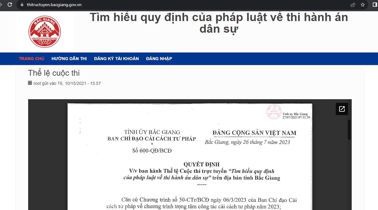 Cuộc thi trực tuyến “Tìm hiểu quy định  của pháp luật về thi hành án dân sự” trên địa bàn tỉnh Bắc Giang