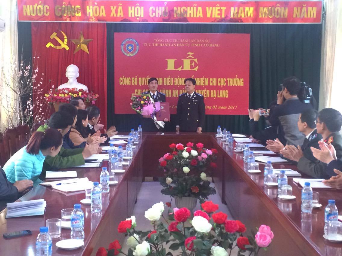 Lễ công bố Quyết định bổ nhiệm lãnh đạo Chi cục Thi hành án dân sự huyện Hạ Lang tỉnh Cao Bằng