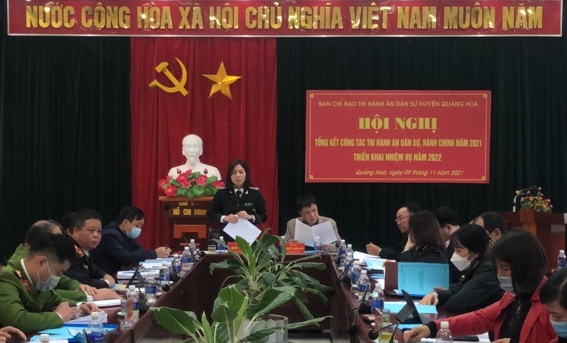 Hội nghị triển khai công tác thi hành án dân sự, hành chính năm 2022 và ký kết quy chế phối hợp giữa Chi cục THADS với UBND các xã, thị trấn, huyện Quảng Hòa