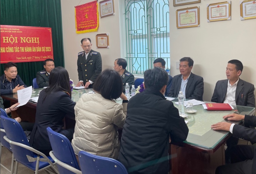 Chi cục Thi hành án dân sự huyện Nam Sách, tỉnh Hải Dương tổ chức Hội nghị triển khai công tác Thi hành án dân sư.