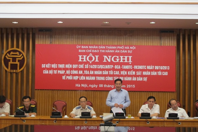 Ban Chỉ đạo Thi hành án dân sự thành phố Hà Nội tổ chức Hội nghị Sơ kết việc thực hiện Quy chế phối hợp liên ngành số 14/2013/QCLN/BTP-BCA-TANDTC-VKSNDTC ngày 09/10/2013
