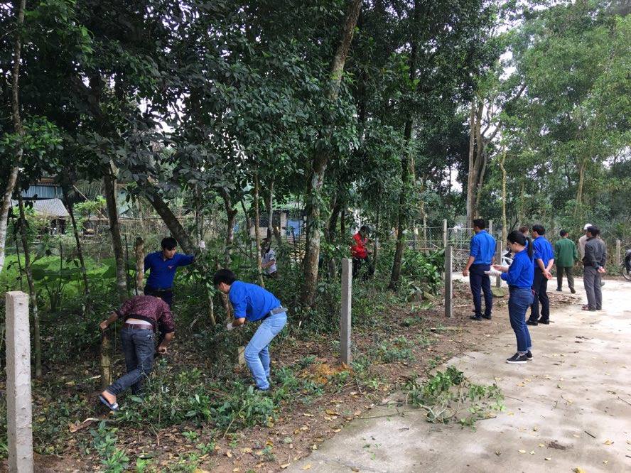 Chi đoàn Cục THADS Hà Tĩnh phát quang vườn tạp, vệ sinh môi trường tại xã Thạch Sơn.
