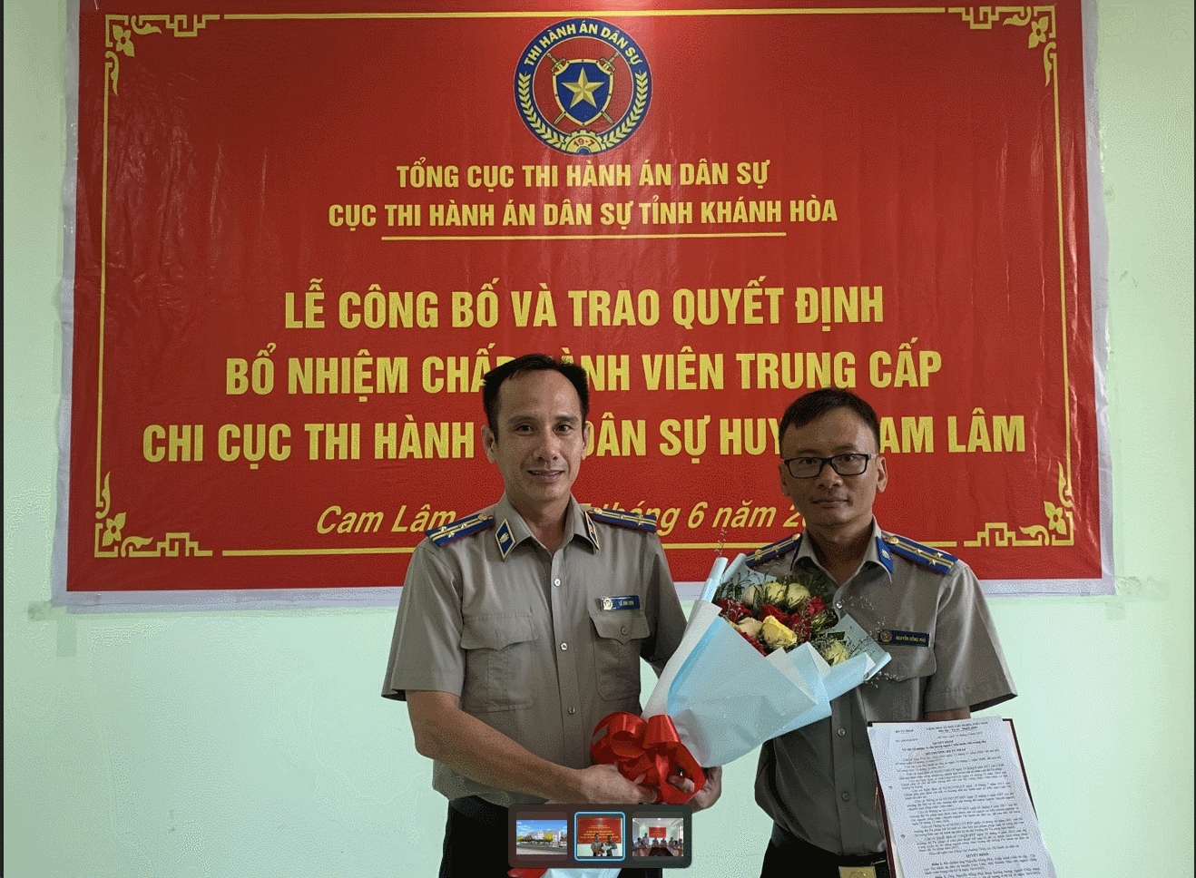 Chi cục Thi hành án dân sự huyện Cam Lâm tổ chức Lễ công bố và trao quyết định bổ nhiệm Chấp hành viên trung cấp