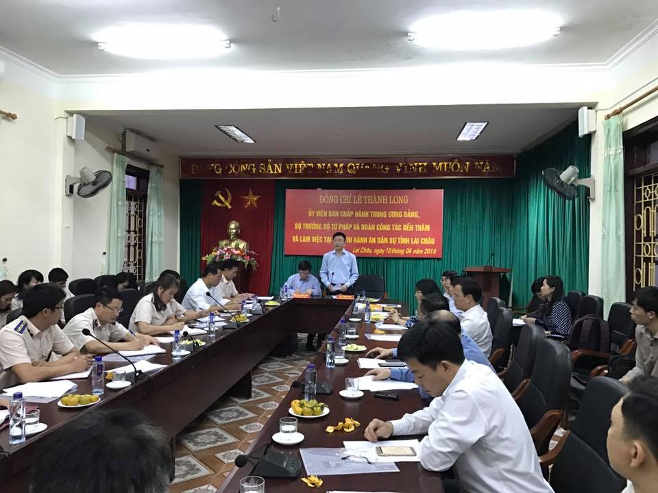 Bộ trưởng Bộ Tư pháp và đoàn công tác của Bộ Tư pháp đến thăm và làm việc tại Cục Thi hành án dân sự tỉnh Lai Châu