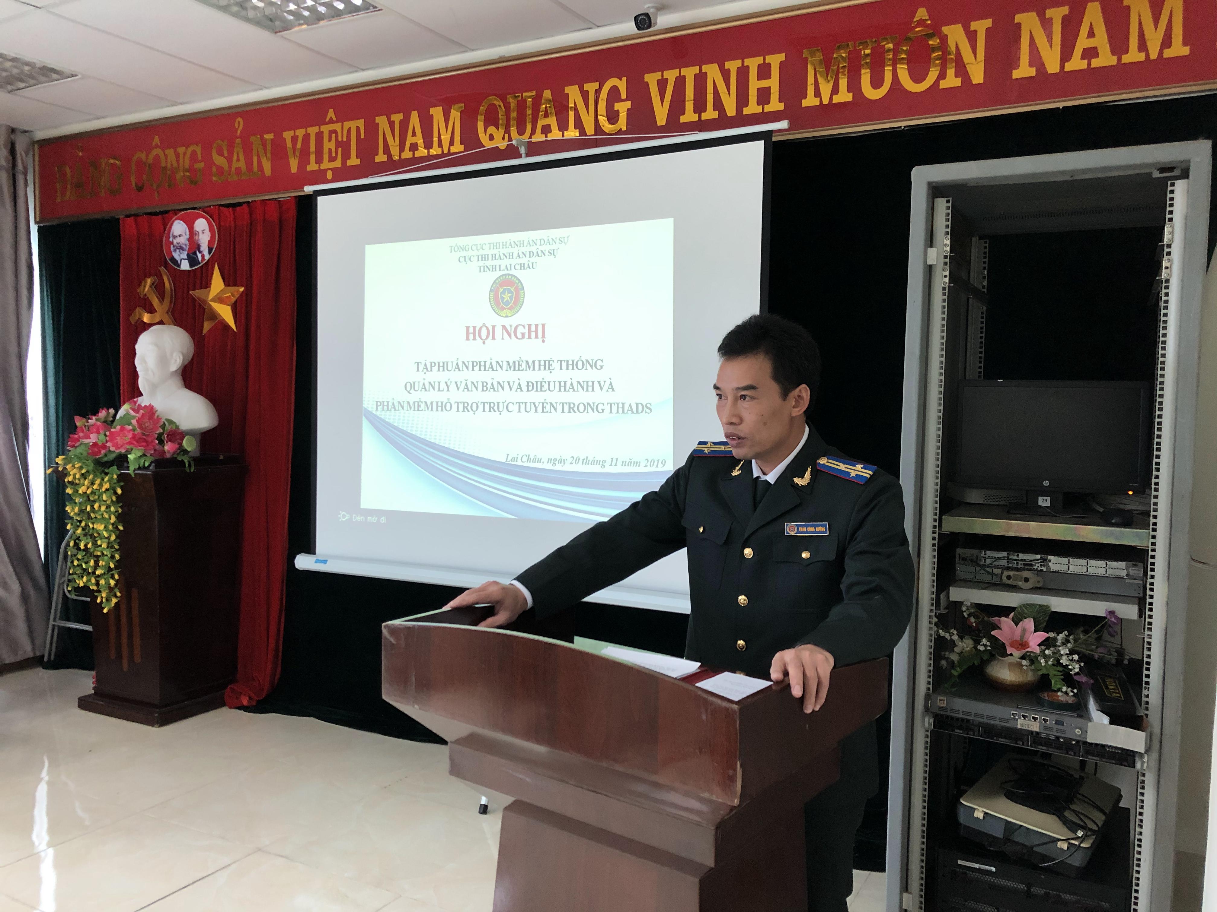 Cục Thi hành án dân sự tỉnh Lai Châu tổ chức Hội nghị tập huấn phần mềm Quản lý văn bản điều hành và hỗ trợ trực tuyến thi hành án dân sự