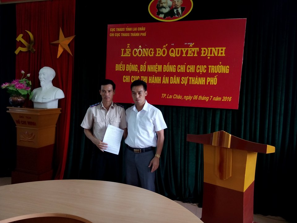 Lễ Công bố và trao quyết định Chi cục trưởng Chi cục Thi hành án dân sự thành phố Lai Châu - tỉnh Lai Châu.