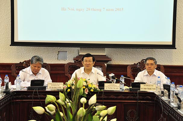 Chủ tịch nước Trương Tấn Sang làm việc tại Bộ Tư pháp về công tác Thi hành án dân sự