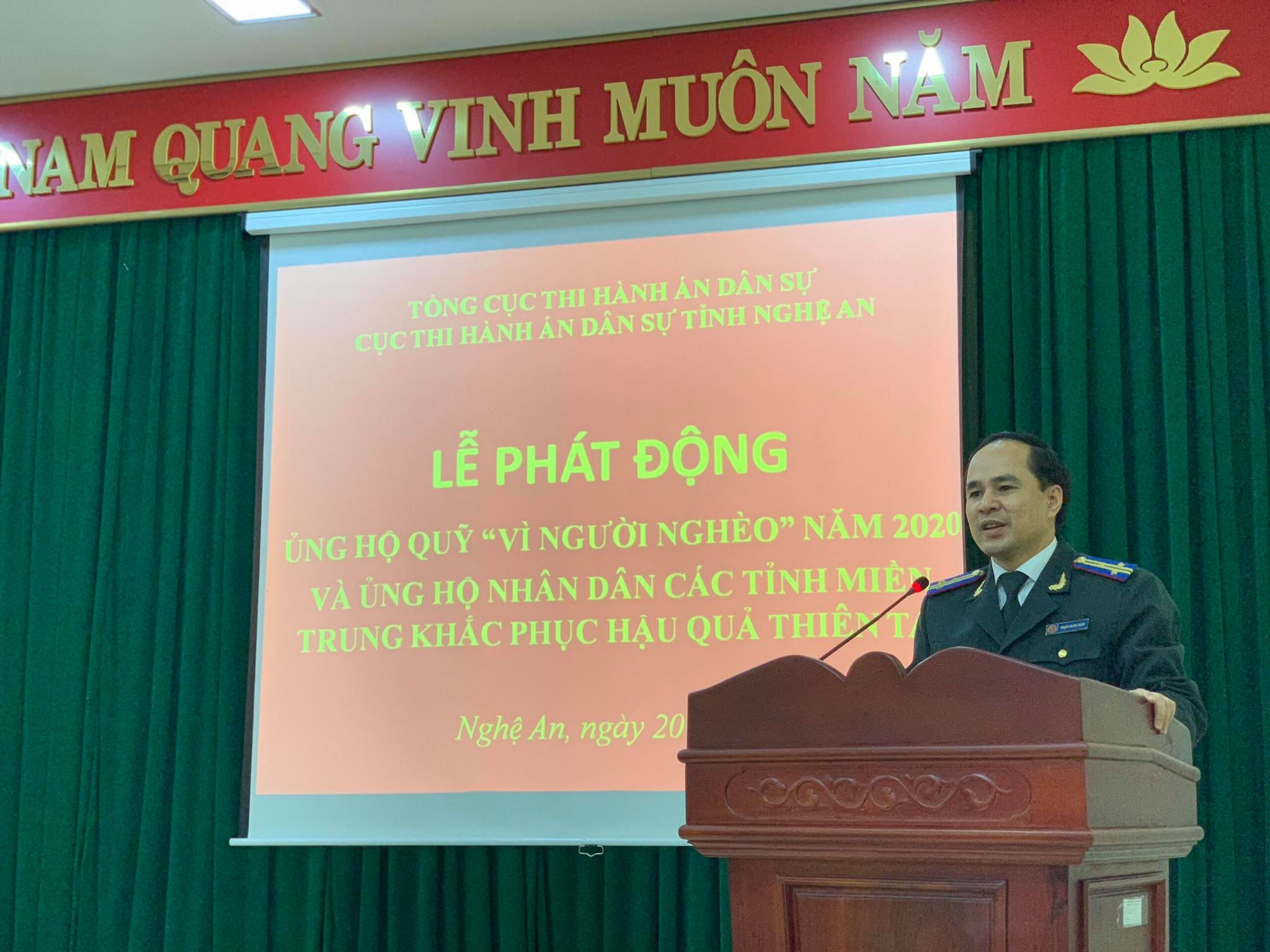 Cục Thi hành án dân sự tỉnh Nghệ An tổ chức Lễ phát động ủng hộ đồng bào miềnTrung và Quỹ Vì người nghèo năm 2020