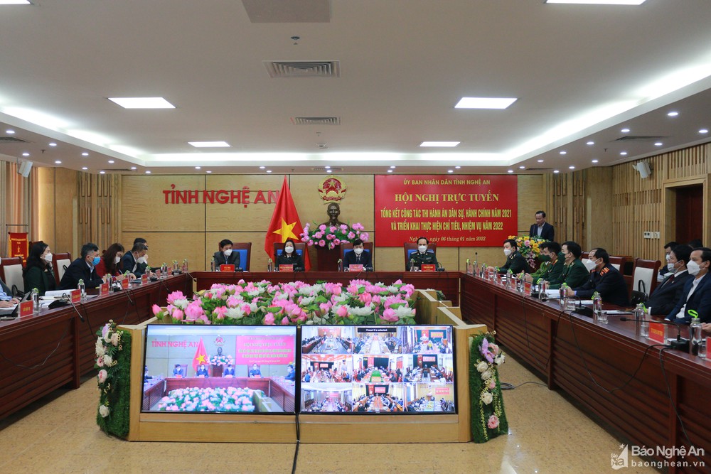 UBND tỉnh Nghệ An tổ chức thành công Hội nghị trực tuyến Tổng kết công tác Thi hành án dân sự, theo dõi án hành chính năm 2021, triển khai nhiệm vụ công tác năm 2022