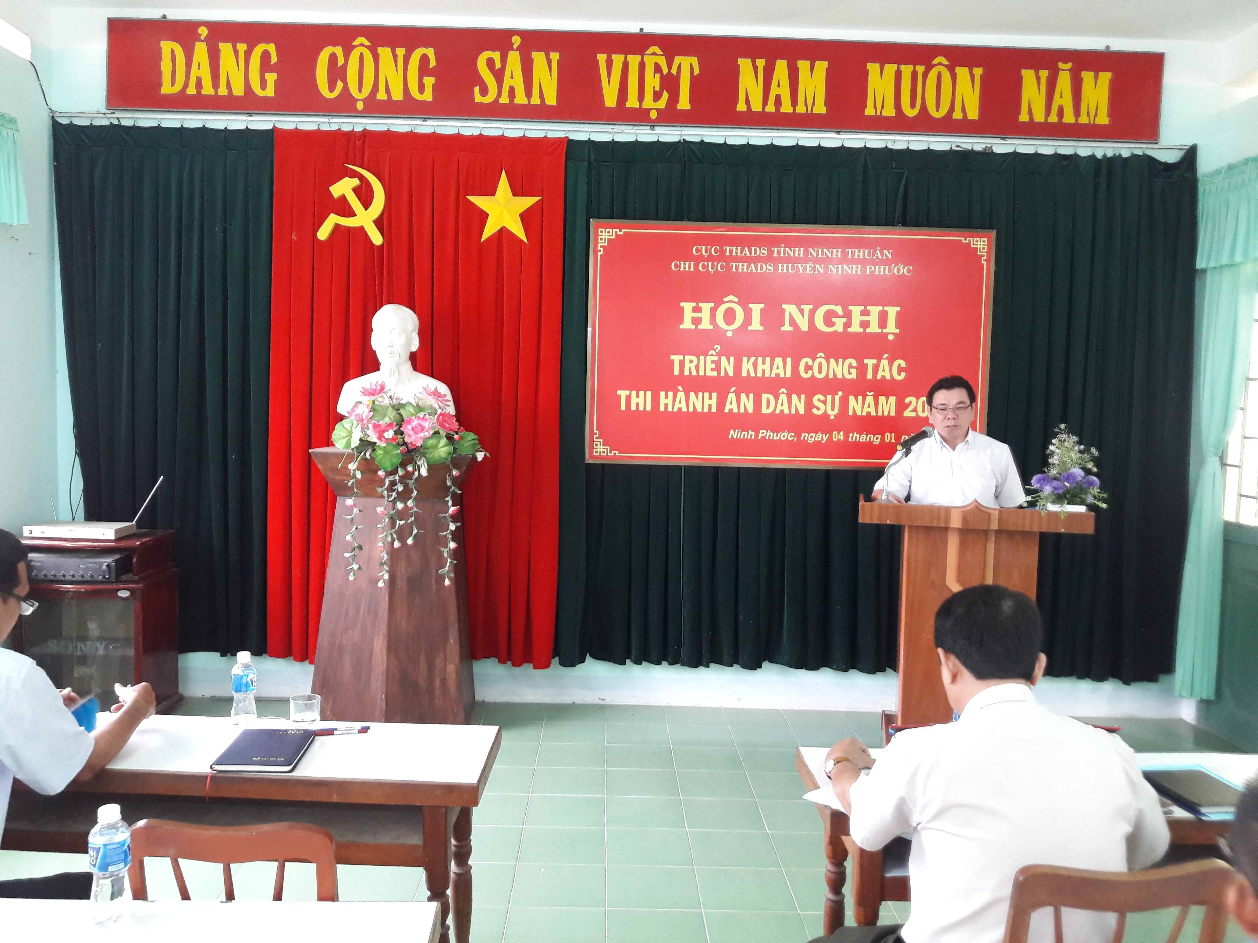 Cục trưởng Cục Thi hành án dân sự tỉnh dự Hội nghị triển khai công tác Thi hành án dân sự năm 2018 tại Chi cục Thi hành án dân sự huyện Ninh Phước