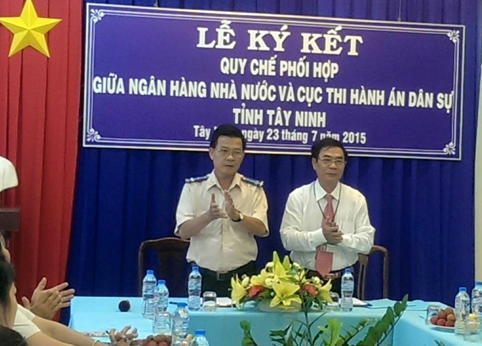 Cục Thi hành án dân sự tỉnh Tây Ninh và Ngân hàng Nhà nước Chi nhánh tỉnh Tây Ninh ký kết quy chế phối hợp trong công tác thi hành án dân sự