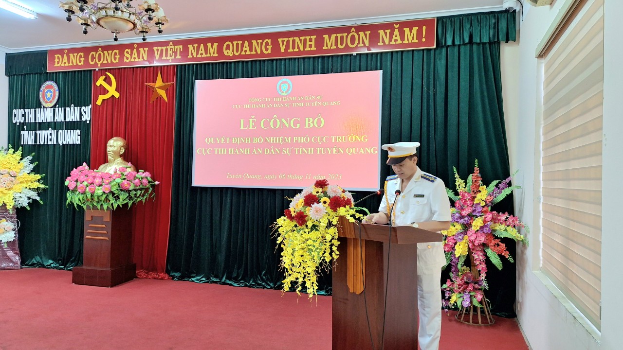 Lễ công bố và trao Quyết định bổ nhiệm Phó Cục trưởng Cục Thi hành án dân sự tỉnh Tuyên Quang