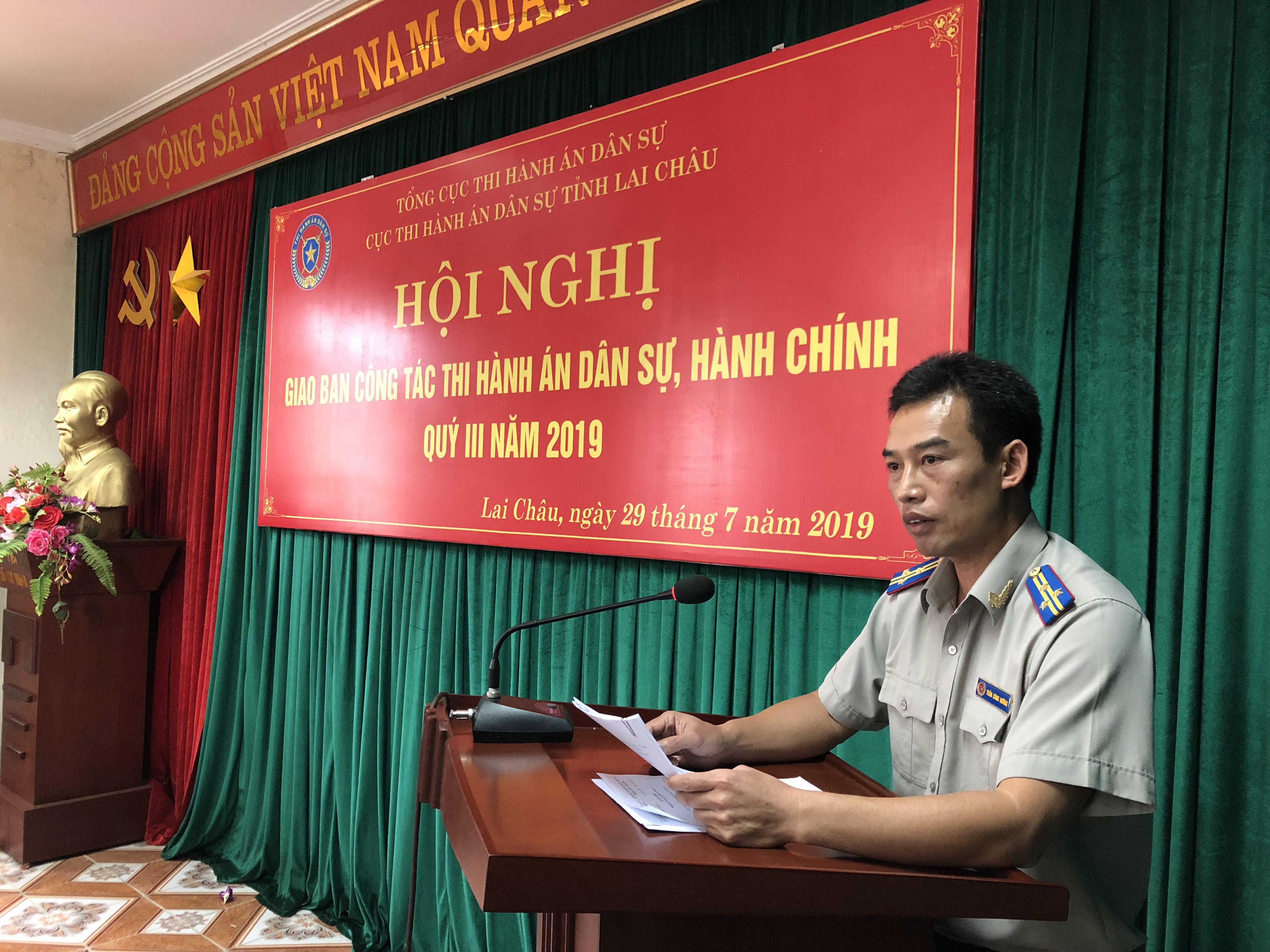 Cục Thi hành án dân sự tỉnh Lai Châu tổ chức Hội nghị giao ban  công tác thi hành án dân sự, hành chính quý III/2019