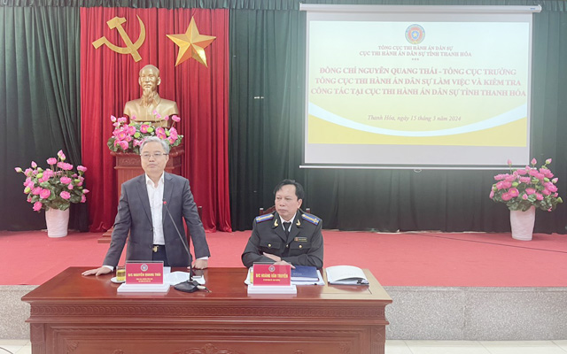 Tổng cục trưởng Tổng cục THADS Nguyễn Quang Thái làm việc tại Cục THADS tỉnh Thanh Hóa
